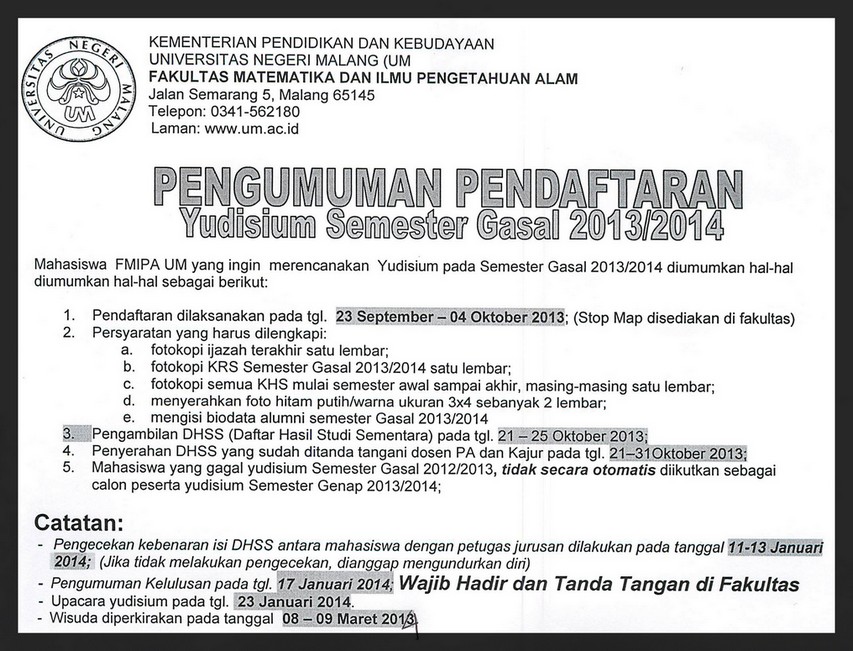 Pengumuman Yudisium Gasal 2013/2014
