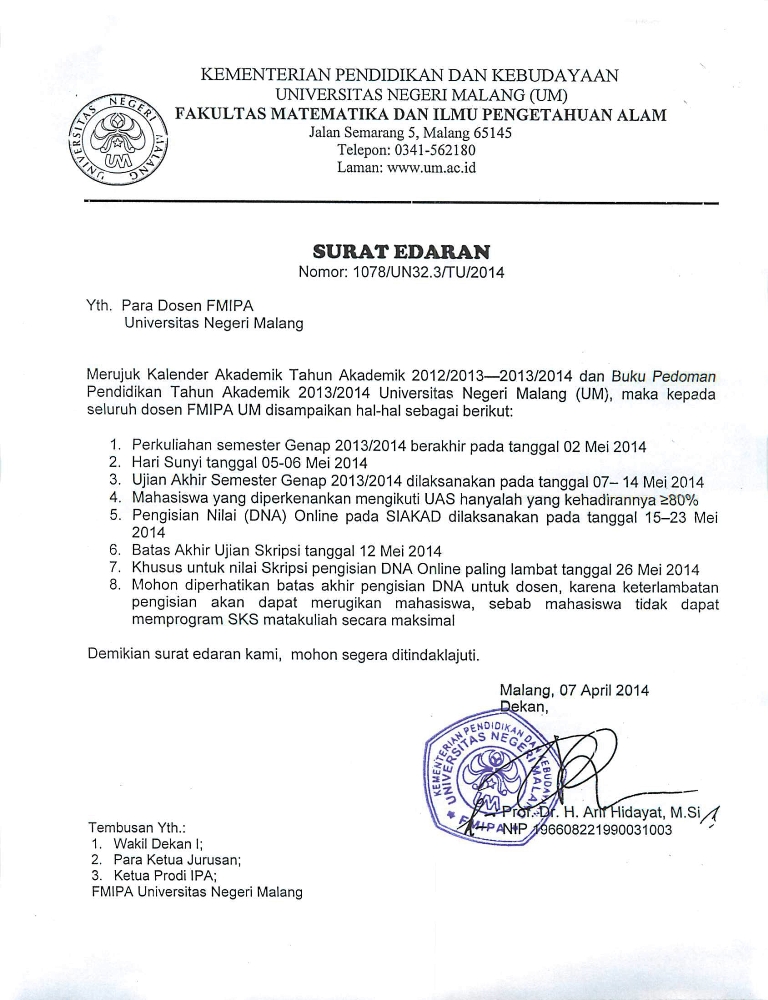 Surat Edaran Dekan 1078