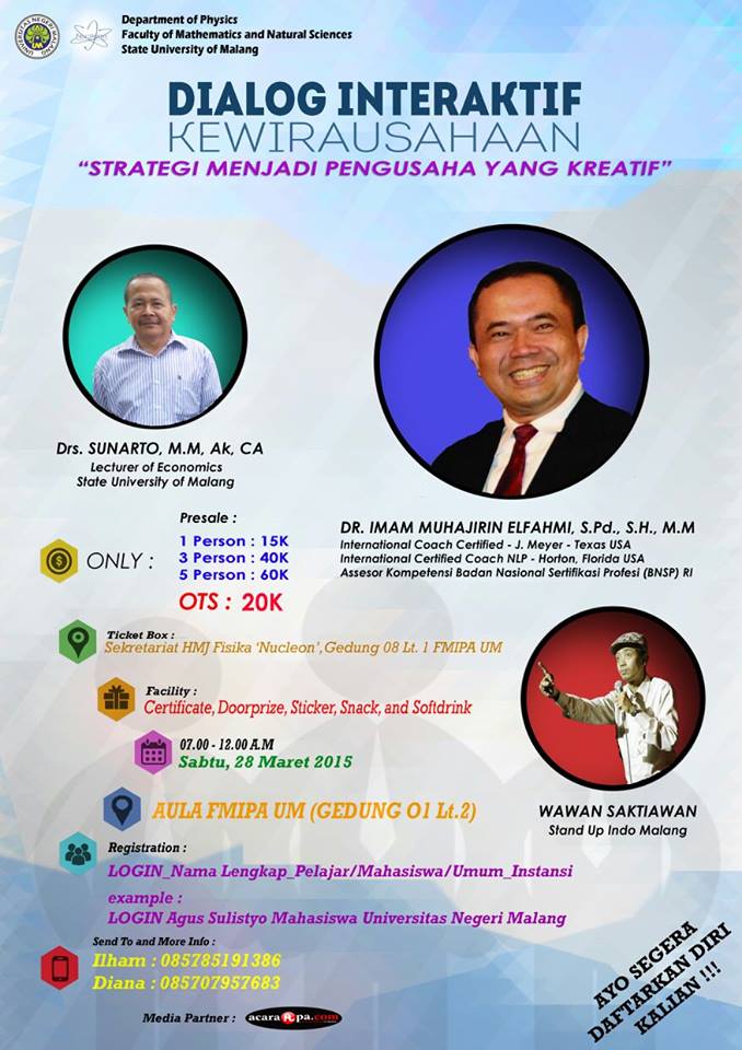 DIALOG INTERAKTIF KEWIRAUSAHAAN  “Strategi Menjadi Pengusaha Yang Kreatif”