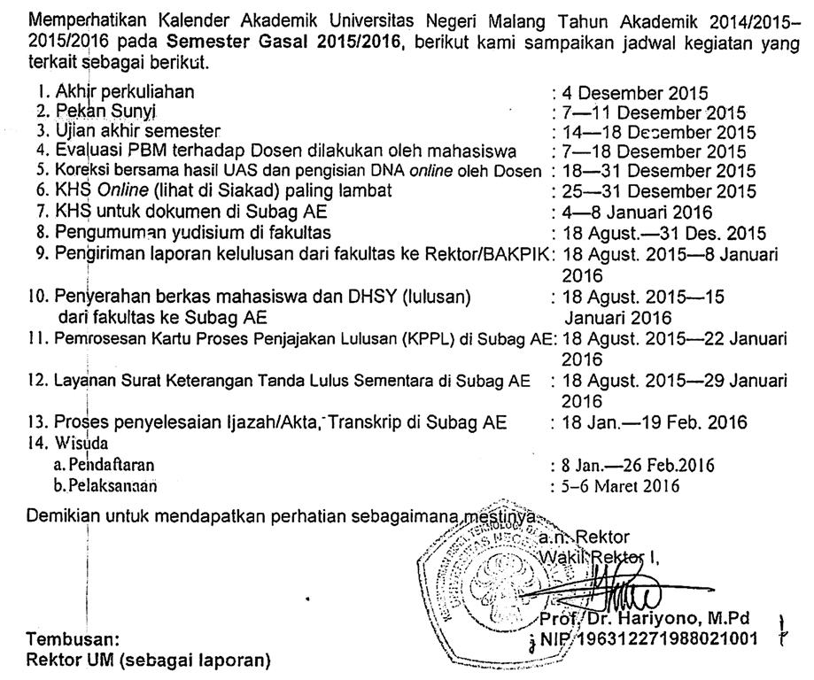 Info akademik UM Gasal 2015/2016