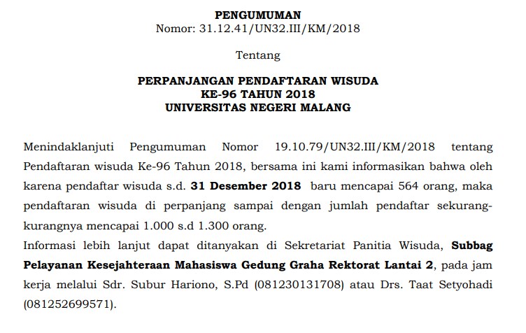 Perpanjangan Pendaftaran Wisuda