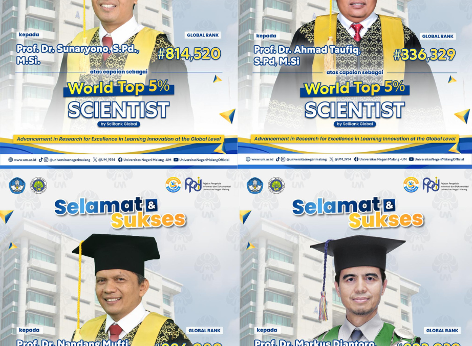 Empat Guru Besar Departemen Fisika FMIPA UM Masuk World Top 5% Scientist Versi SciRank Global