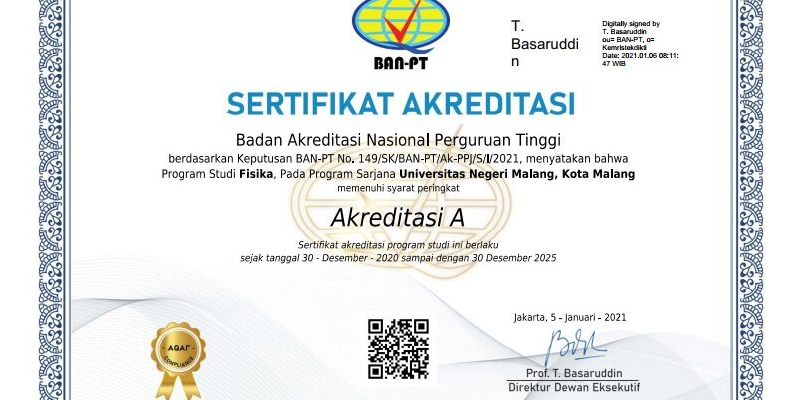 Sertifikat S1 Fisika 30 Des 2020 - 30 Des 2025